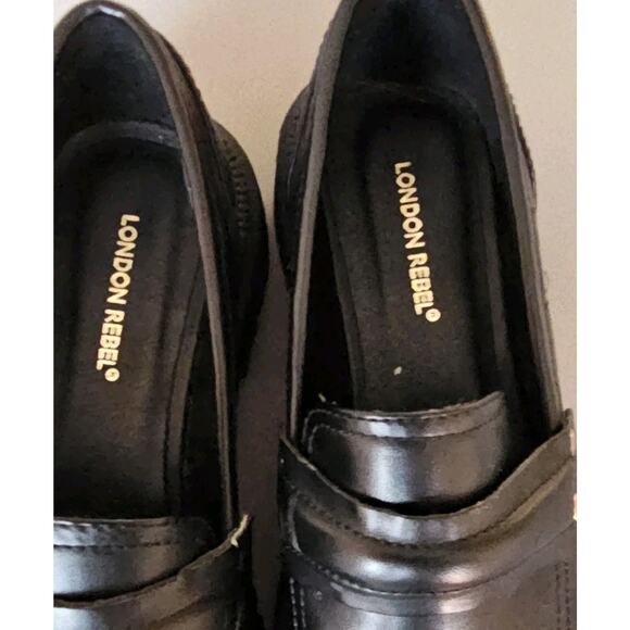 London Rebel Chunky Platform Loafers Black Sz 8 Y2K Preppy Old Money - Picture 4 of 6